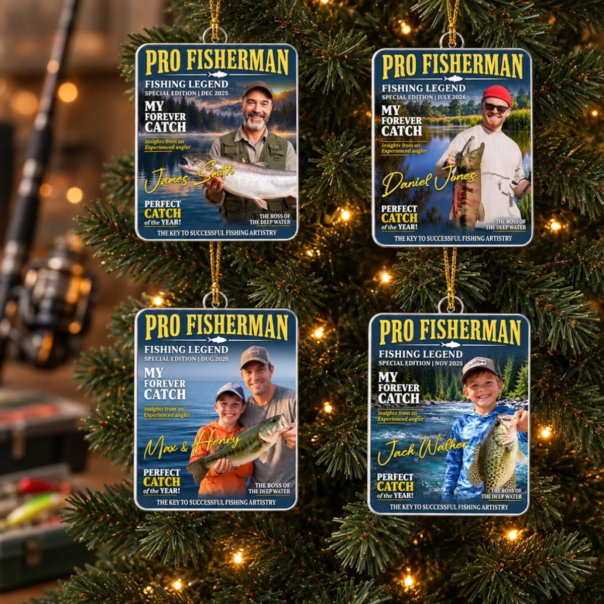 Custom Couple Christmas Ornament, Anniversary Gift •  Born To Be A Fisherman - Personalized Acrylic Ornament