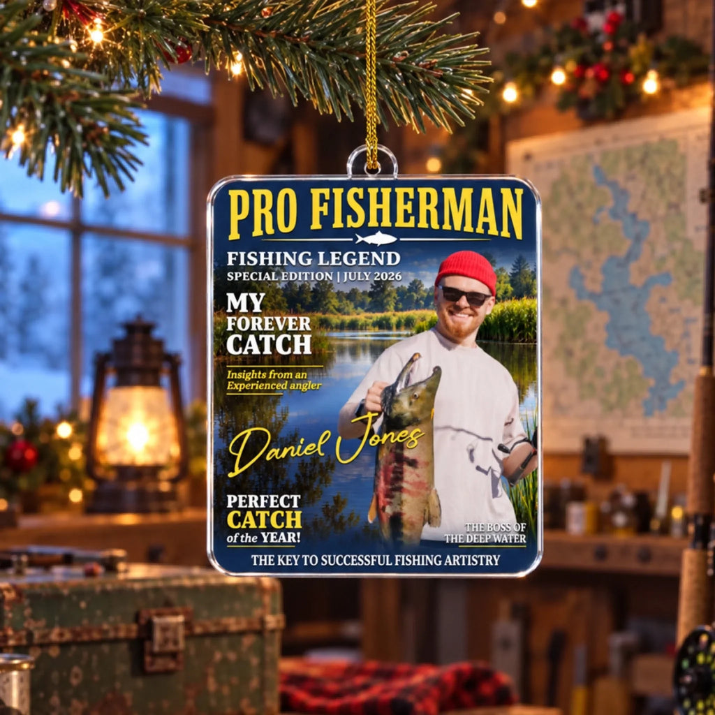 Custom Couple Christmas Ornament, Anniversary Gift •  Born To Be A Fisherman - Personalized Acrylic Ornament
