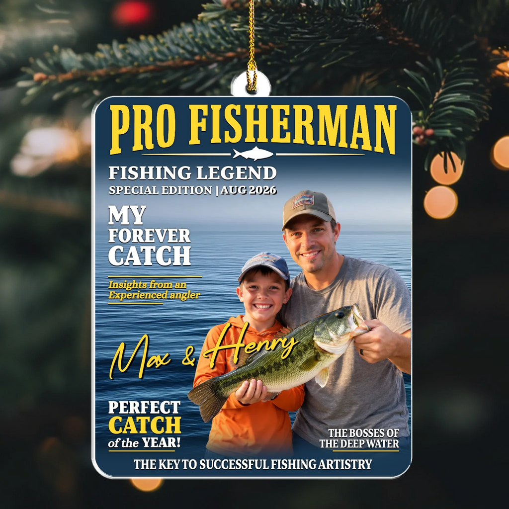 Custom Couple Christmas Ornament, Anniversary Gift •  Born To Be A Fisherman - Personalized Acrylic Ornament
