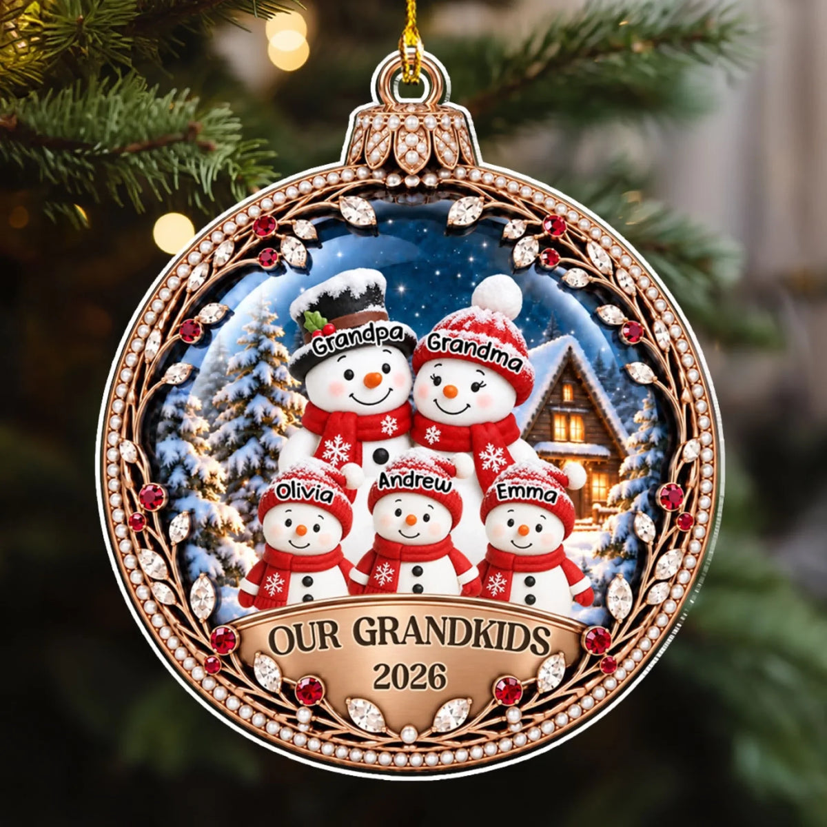 Custom Family Ornament, Christmas Gift for Family Members •  Grandkids Are The Greatest Gift - Personalized 3D Effect Acrylic Ornament