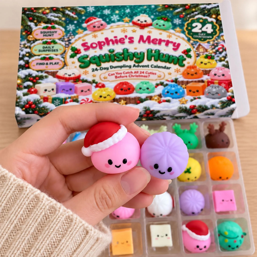 Custom 2026 Christmas Dumpling Advent Calendar, 24-Day Countdown • Merry Squishy Hunt - Personalized Dumpling Advent Calendar