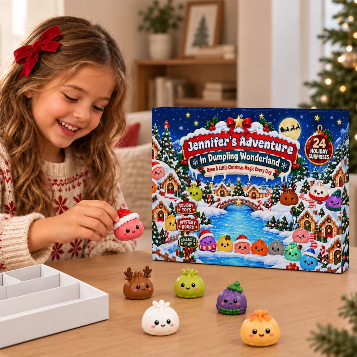 Custom Name 2026 Christmas Dumpling Advent Calendar, 24-Day Countdown • In Dumpling Wonderland - Personalized Dumpling Advent Calendar