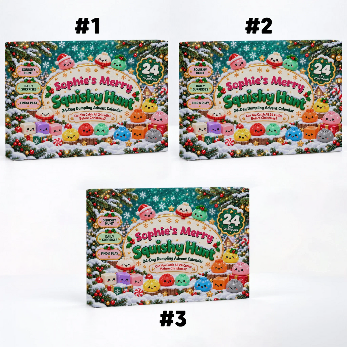 Custom 2026 Christmas Dumpling Advent Calendar, 24-Day Countdown • Merry Squishy Hunt - Personalized Dumpling Advent Calendar
