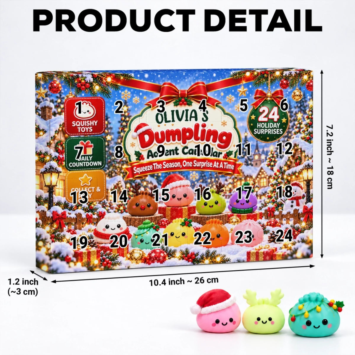 Custom 2026 Christmas Dumpling Advent Calendar, 24-Day Countdown • Merry Dumpling Countdown - Personalized Dumpling Advent Calendar