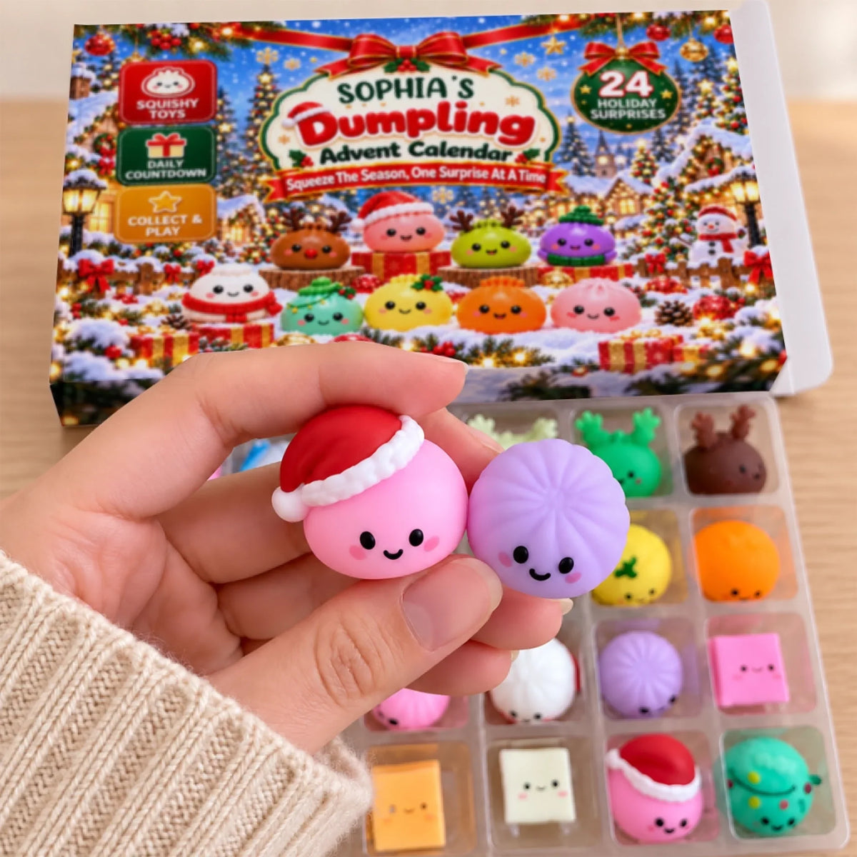 Custom 2026 Christmas Dumpling Advent Calendar, 24-Day Countdown • Merry Dumpling Countdown - Personalized Dumpling Advent Calendar
