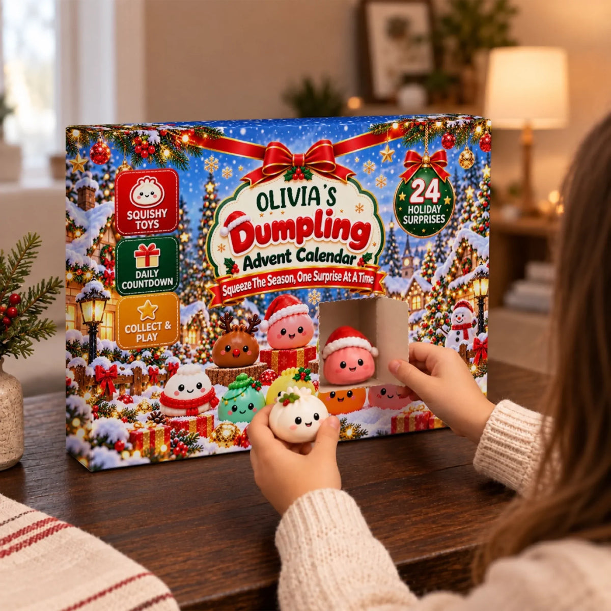 Custom 2026 Christmas Dumpling Advent Calendar, 24-Day Countdown • Merry Dumpling Countdown - Personalized Dumpling Advent Calendar
