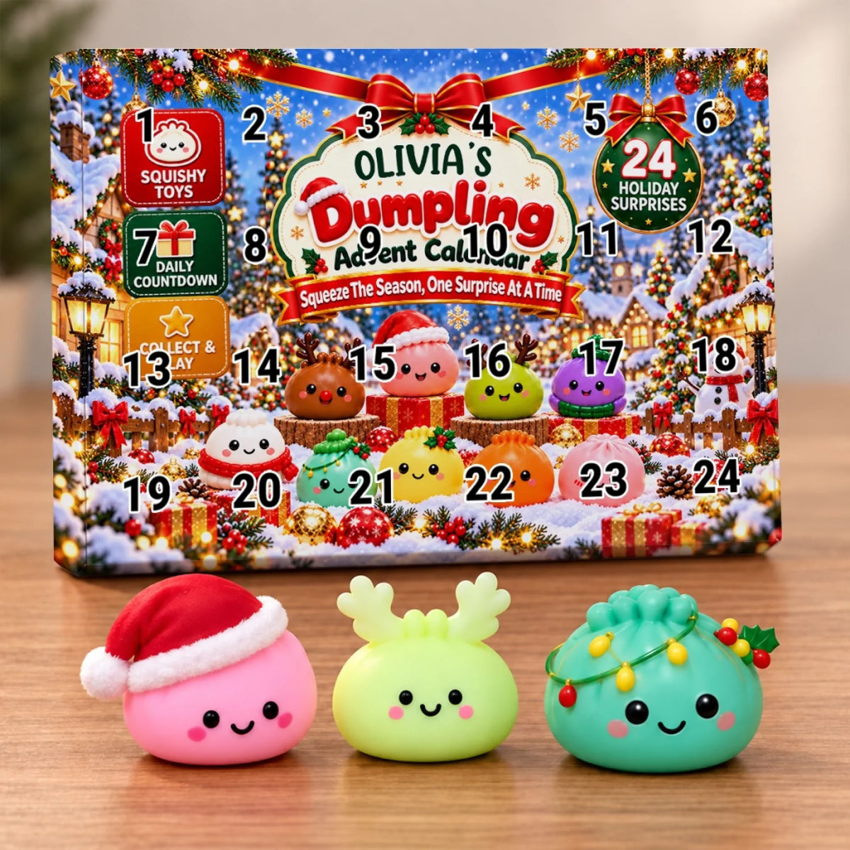 Custom 2026 Christmas Dumpling Advent Calendar, 24-Day Countdown • Merry Dumpling Countdown - Personalized Dumpling Advent Calendar