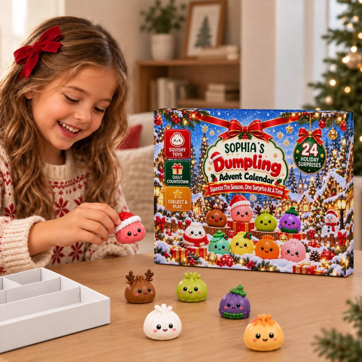 Custom 2026 Christmas Dumpling Advent Calendar, 24-Day Countdown • Merry Dumpling Countdown - Personalized Dumpling Advent Calendar