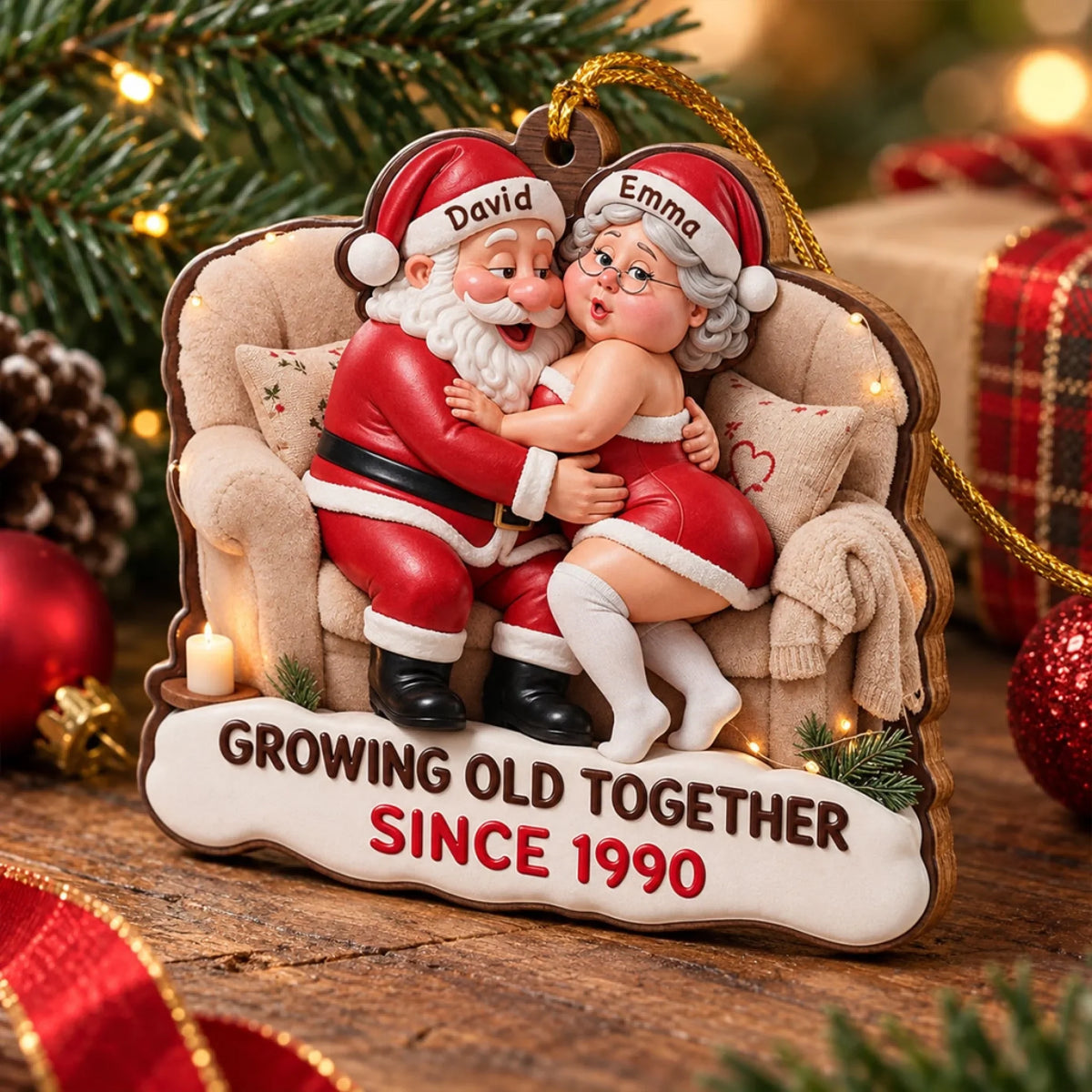 Custom Couple Christmas Ornament, Anniversary Gift •  Together Until The End - Personalized 3D Effect Wood Ornament