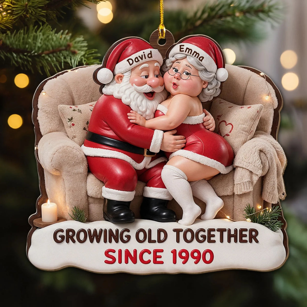 Custom Couple Christmas Ornament, Anniversary Gift •  Together Until The End - Personalized 3D Effect Wood Ornament