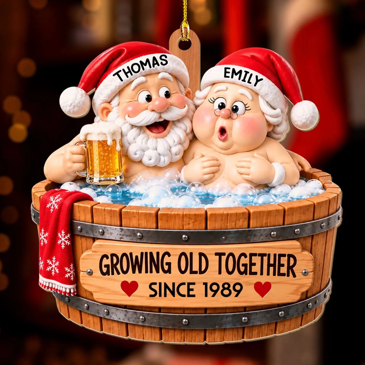 Custom Couple Christmas Ornament, Anniversary Gift •  Together Christmas - Personalized Wood Ornament
