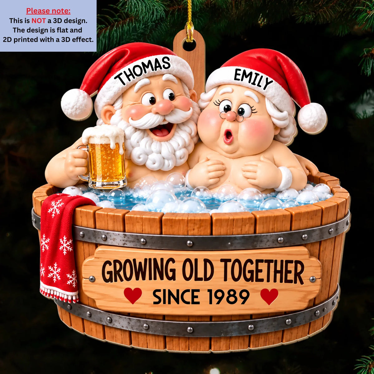 Custom Couple Christmas Ornament, Anniversary Gift •  Together Christmas - Personalized Wood Ornament