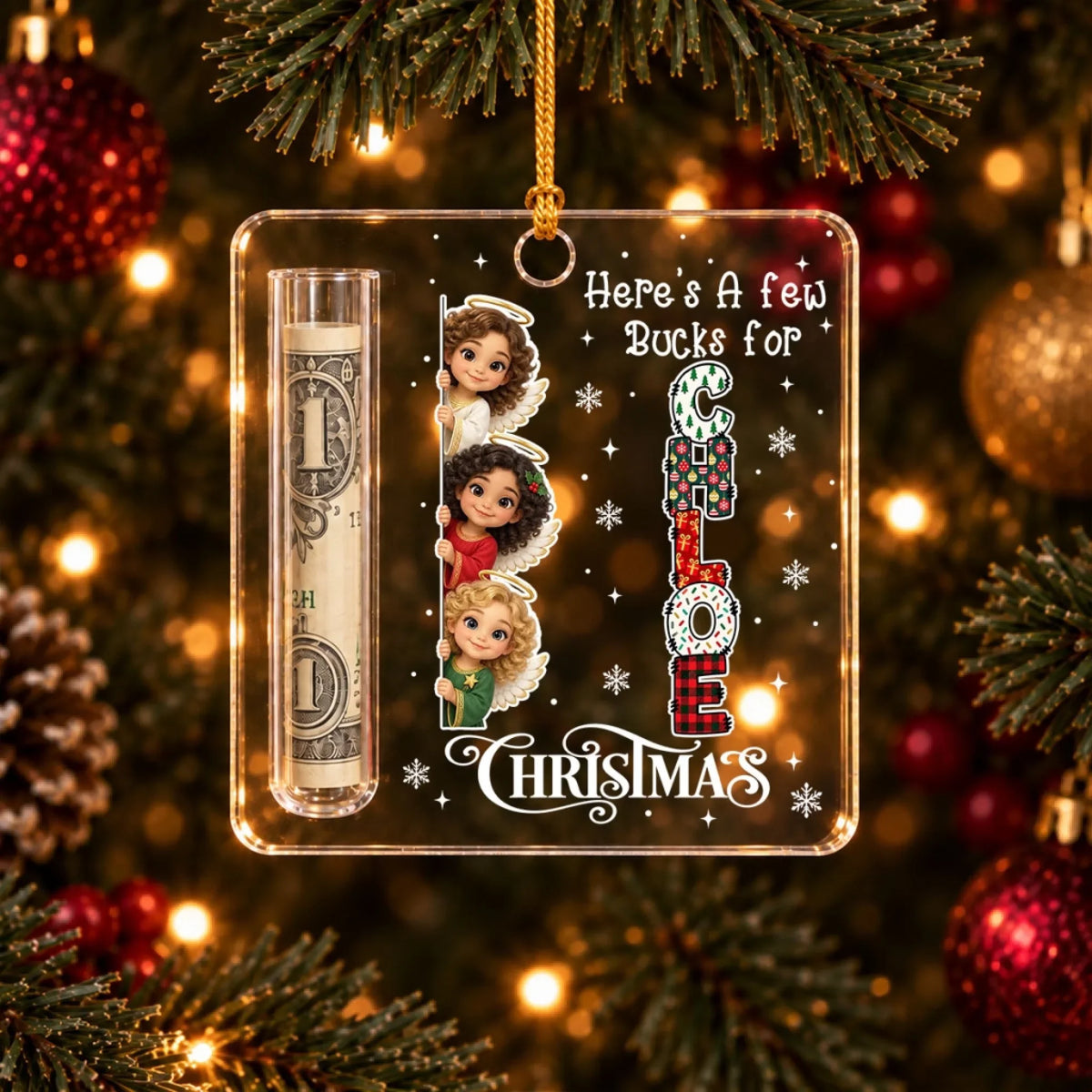 Custom Family Ornament, Christmas Gift for Family Members •  Merry And Bright - Personalized Cash Gift Ornament