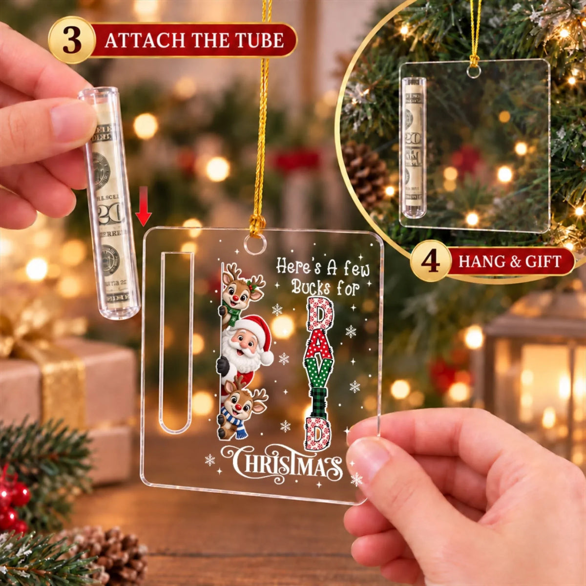Custom Family Ornament, Christmas Gift for Family Members •  Merry And Bright - Personalized Cash Gift Ornament