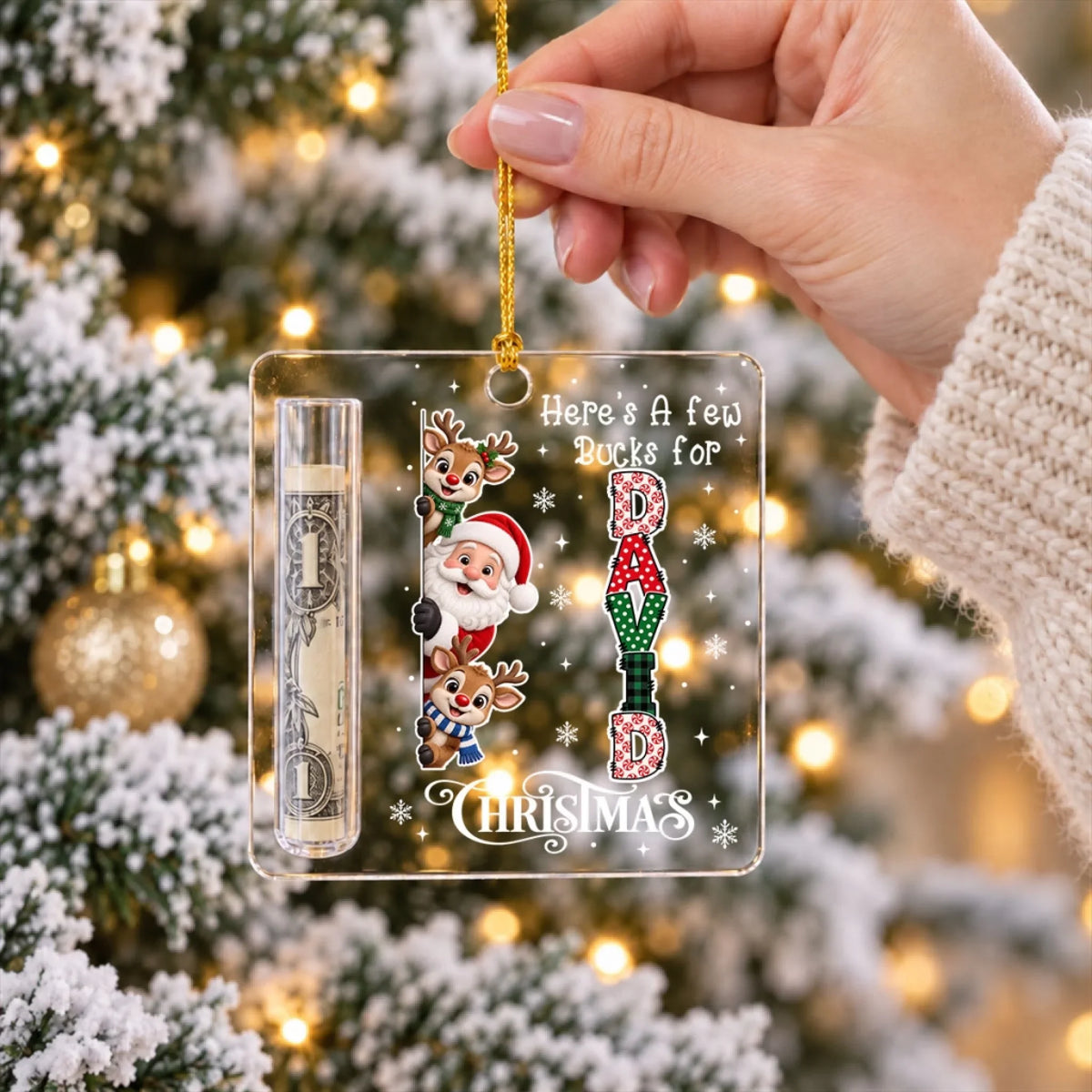 Custom Family Ornament, Christmas Gift for Family Members •  Merry And Bright - Personalized Cash Gift Ornament