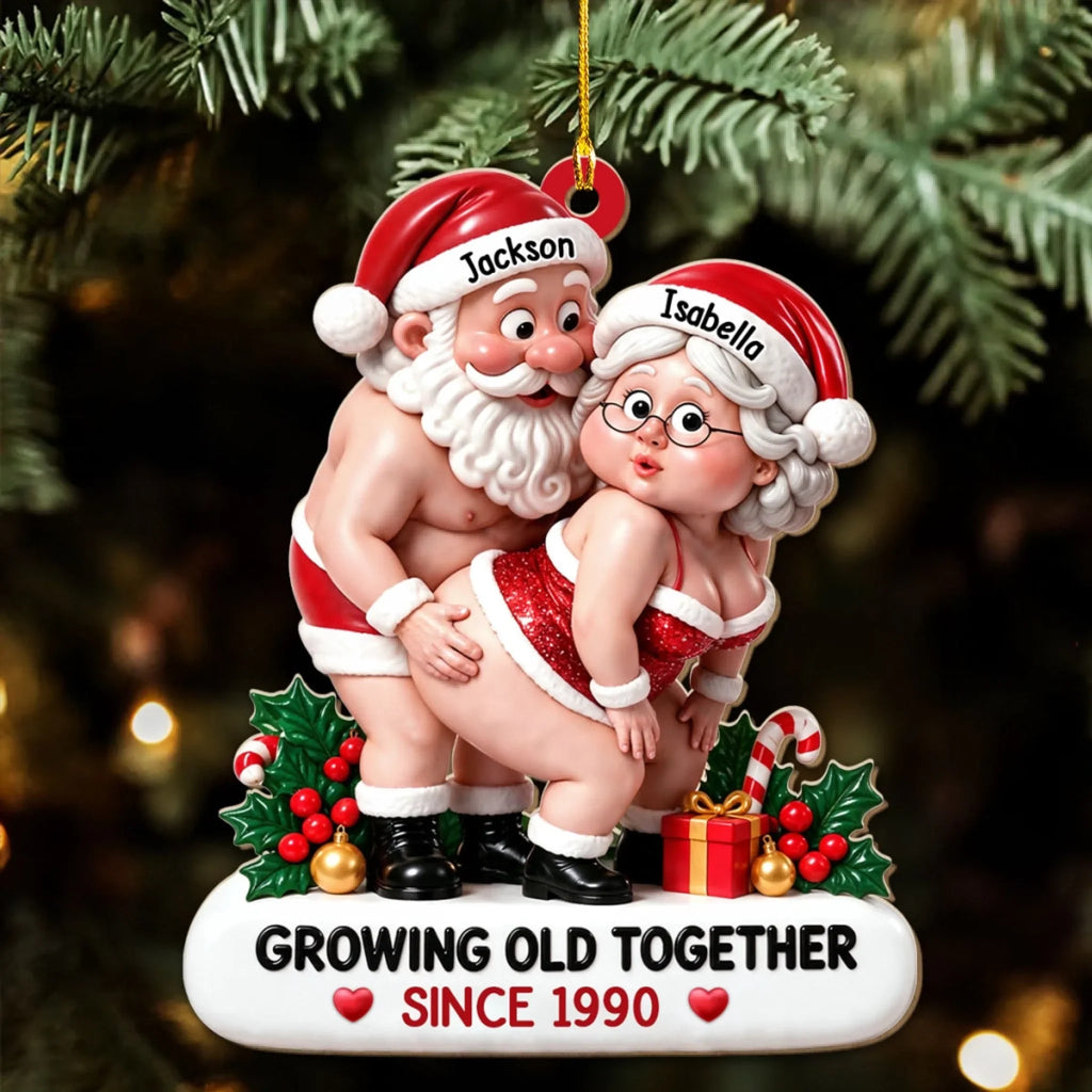 Custom Couple Christmas Ornament, Anniversary Gift •  Merry Together - Personalized Wood Ornament