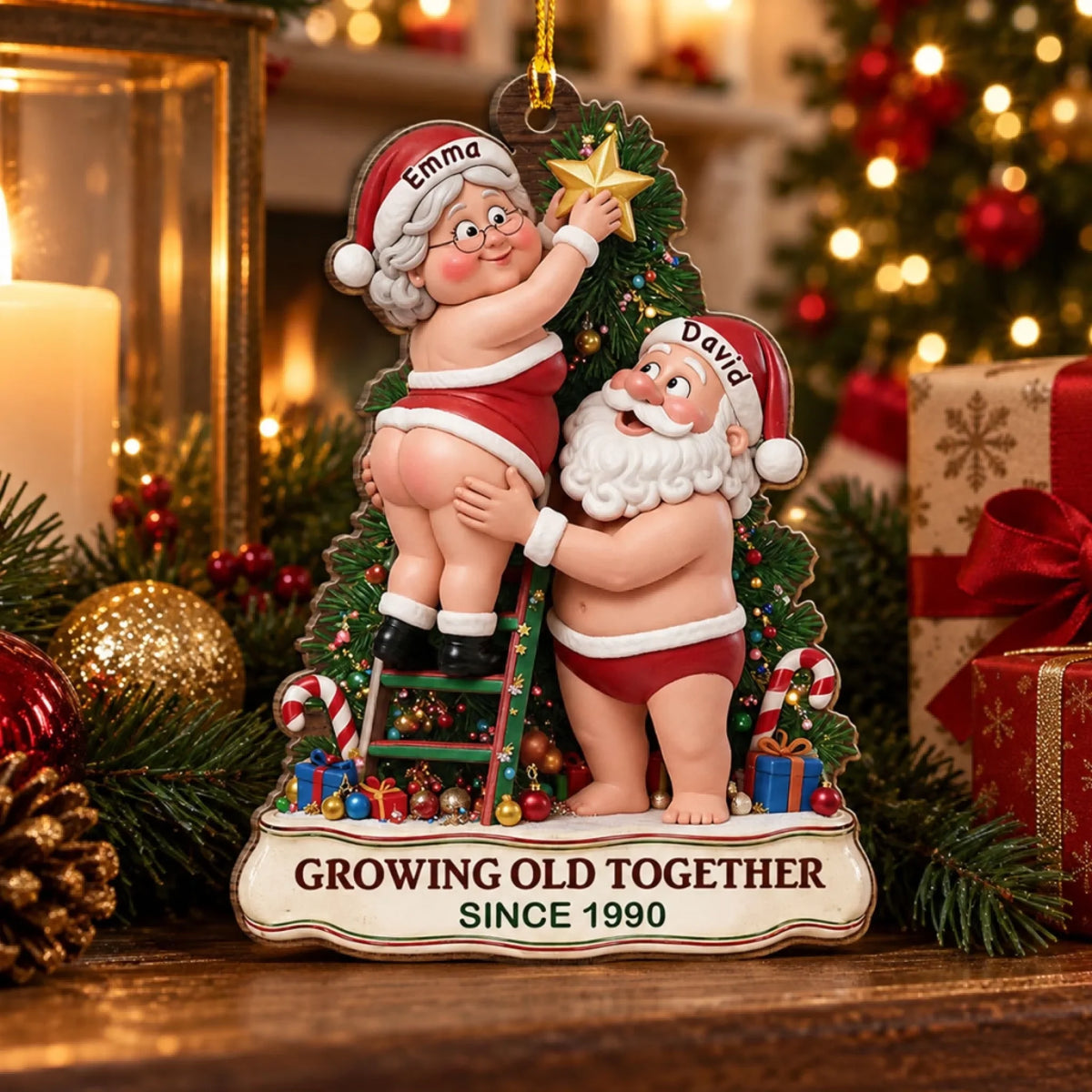Custom Couple Christmas Ornament, Anniversary Gift •  Still Crazy About You - Personalized Wood Ornament