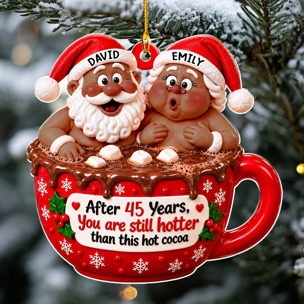 Custom Couple Christmas Ornament, Anniversary Gift •  Christmas Cocoa Couple - Personalized Acrylic Ornament