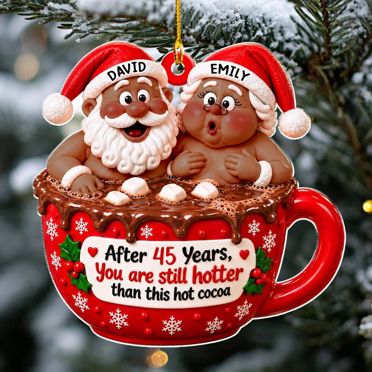 Custom Couple Christmas Ornament, Anniversary Gift •  Christmas Cocoa Couple - Personalized Acrylic Ornament