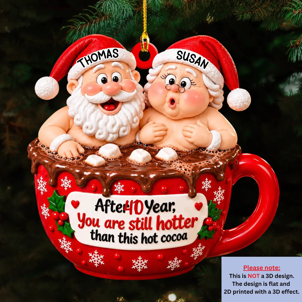 Custom Couple Christmas Ornament, Anniversary Gift •  Christmas Cocoa Couple - Personalized Acrylic Ornament
