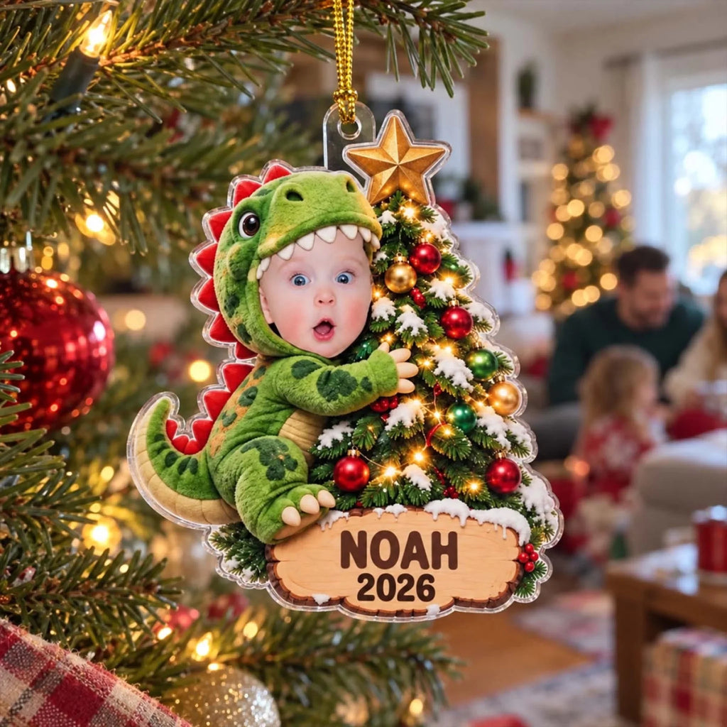 Custom Family Ornament, Christmas Gift for Family Members •  Merry Little Dino - Personalized Acrylic Ornament