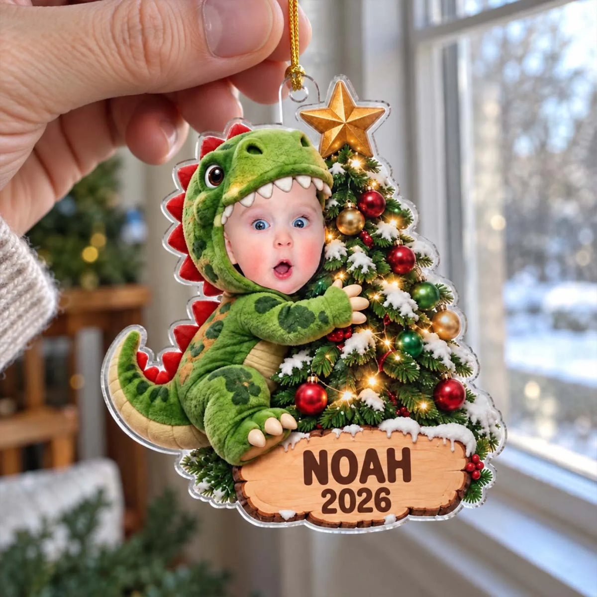 Custom Family Ornament, Christmas Gift for Family Members •  Merry Little Dino - Personalized Acrylic Ornament