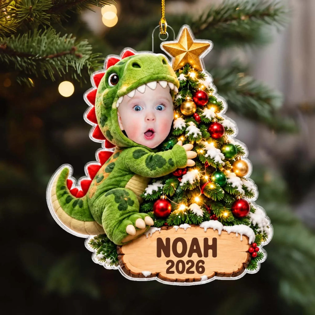 Custom Family Ornament, Christmas Gift for Family Members •  Merry Little Dino - Personalized Acrylic Ornament