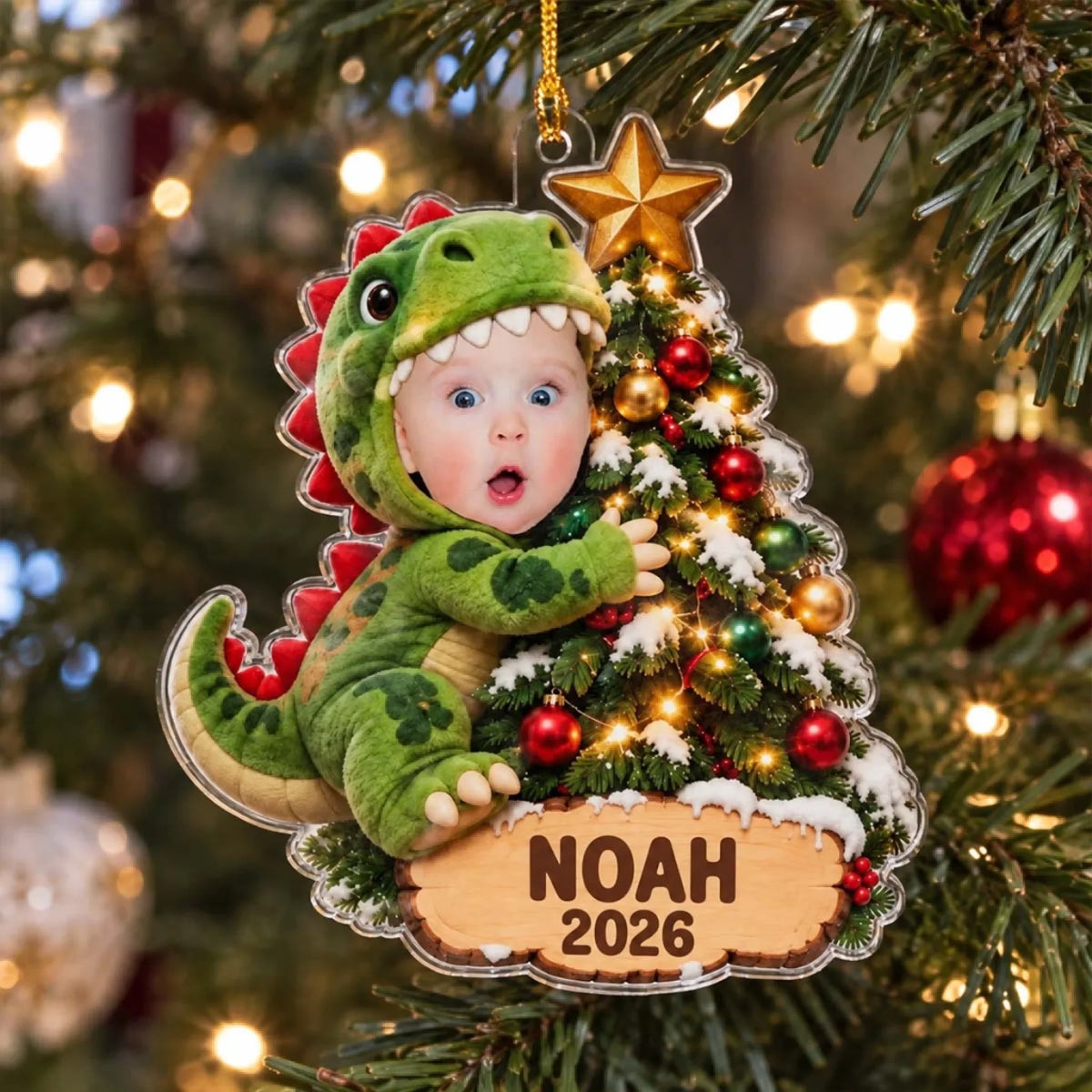 Custom Family Ornament, Christmas Gift for Family Members •  Merry Little Dino - Personalized Acrylic Ornament