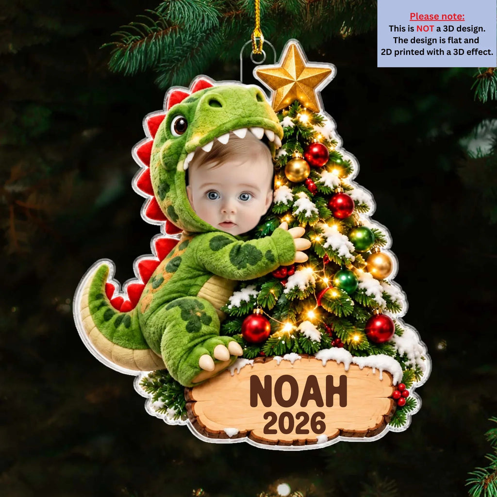 Custom Family Ornament, Christmas Gift for Family Members •  Merry Little Dino - Personalized Acrylic Ornament