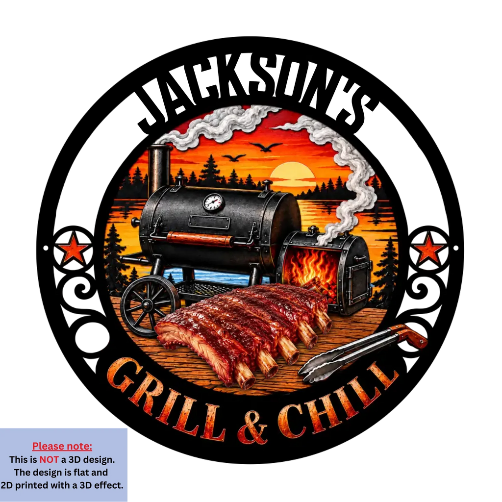 Custom Home & Wall Decor, Birthday & Christmas Gift • Grill And Chill - Personalized Freeform Shape Metal Sign
