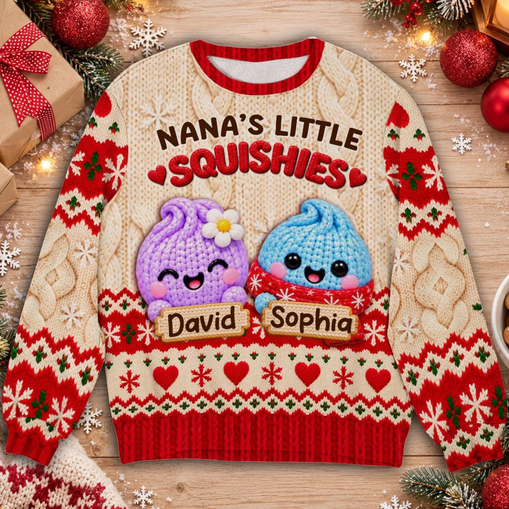 Custom Grandma Christmas Sweatshirt, Gift for Mothers • Grandma Squishy - Personalized All-Over-Print Sweatshirt