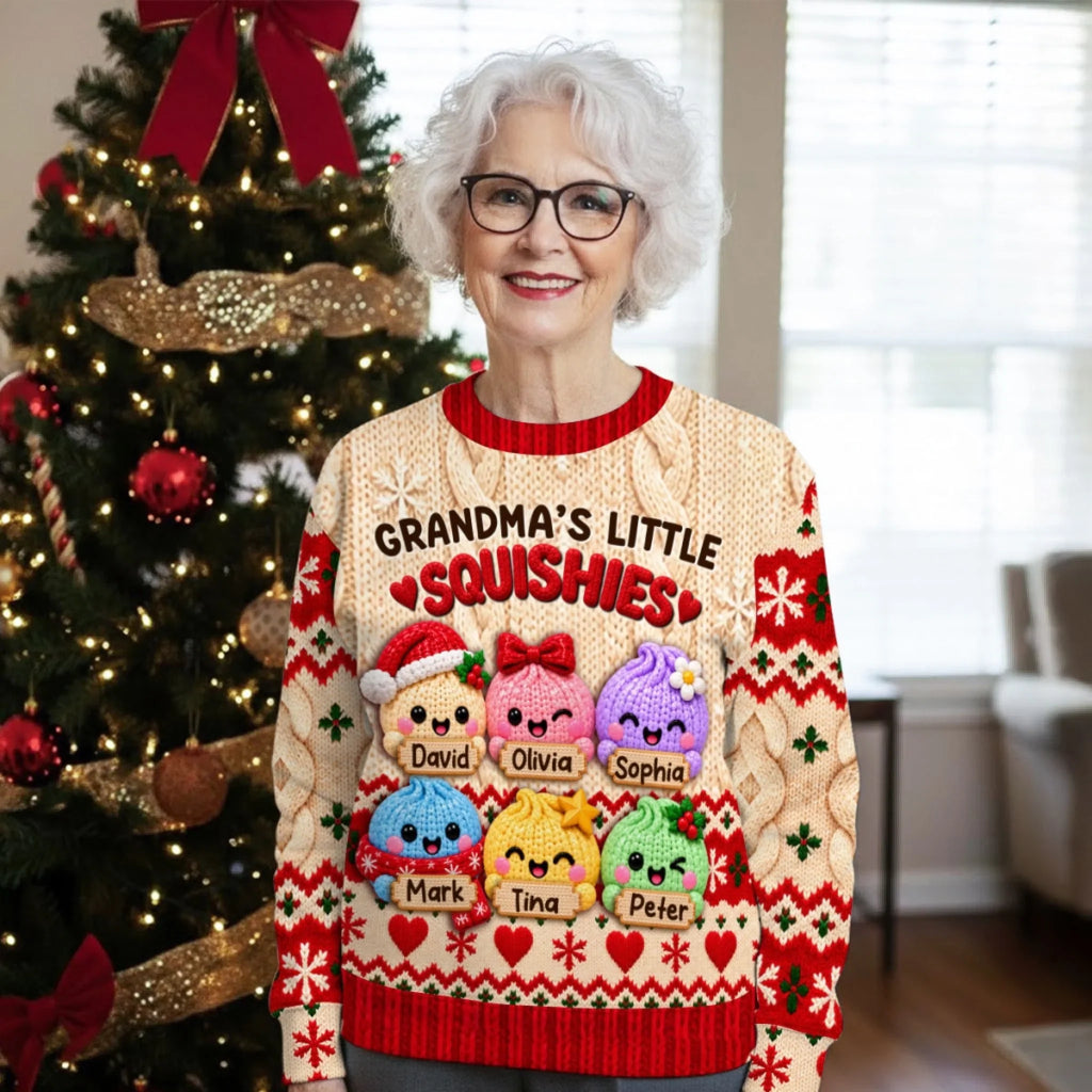 Custom Grandma Christmas Sweatshirt, Gift for Mothers • Grandma Squishy - Personalized All-Over-Print Sweatshirt