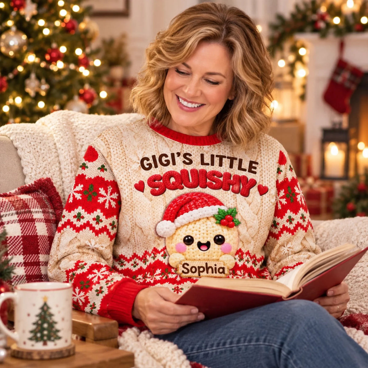 Custom Grandma Christmas Sweatshirt, Gift for Mothers • Grandma Squishy - Personalized All-Over-Print Sweatshirt