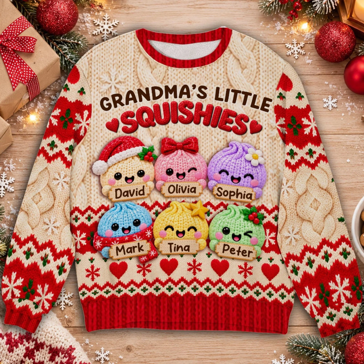 Custom Grandma Christmas Sweatshirt, Gift for Mothers • Grandma Squishy - Personalized All-Over-Print Sweatshirt