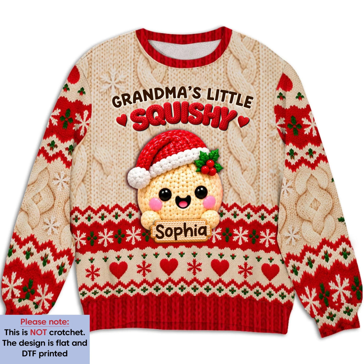 Custom Grandma Christmas Sweatshirt, Gift for Mothers • Grandma Squishy - Personalized All-Over-Print Sweatshirt