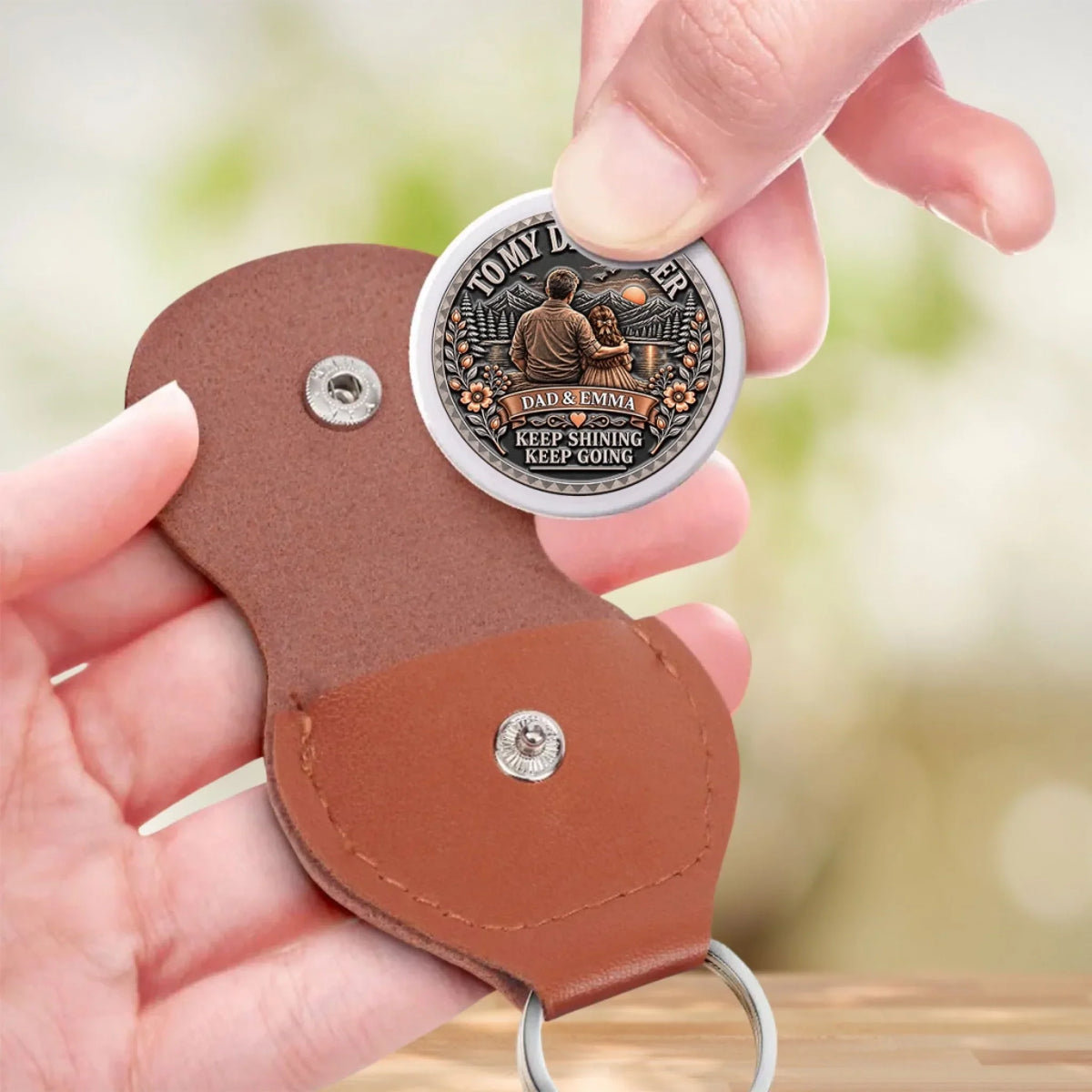 Custom Daughter Coin Keychain, Mother's Day Birthday Gifts • Keep Shining My Brave Girl - Personalized 3D Printing Pocket Hug