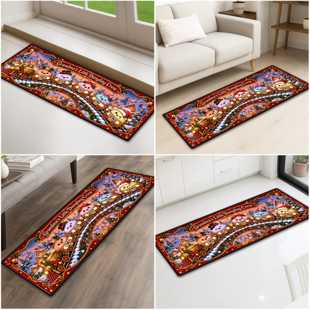 Custom Family Name Christmas Rug, Holiday Gift For Grandma Grandpa • Christmas Dumpling Family – Personalized Runner Rug