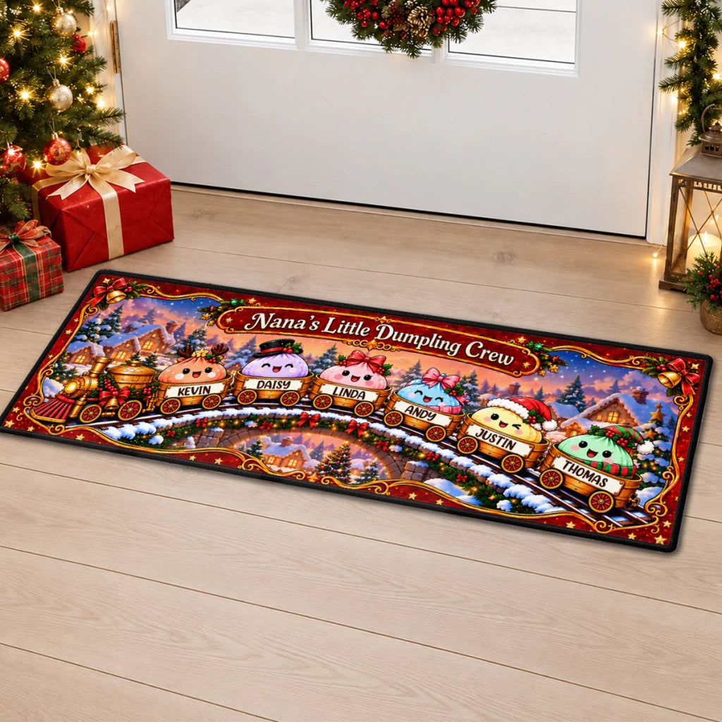 Custom Family Name Christmas Rug, Holiday Gift For Grandma Grandpa • Christmas Dumpling Family – Personalized Runner Rug