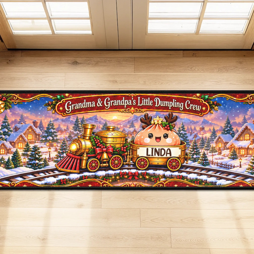 Custom Family Name Christmas Rug, Holiday Gift For Grandma Grandpa • Christmas Dumpling Family – Personalized Runner Rug