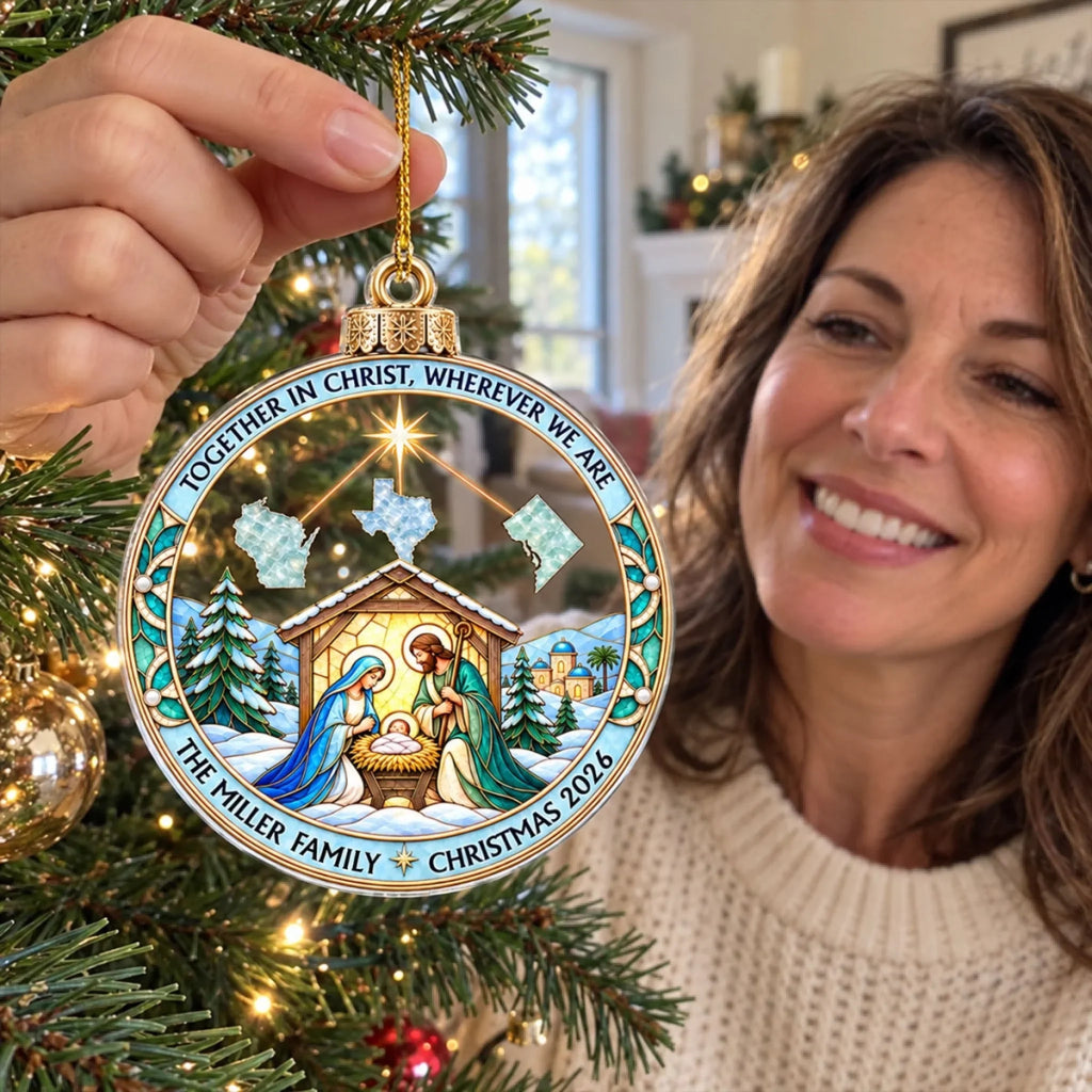 Custom Family Christmas Ornament for Long Distance Families •  No Distance Family Nativity – Personalized Acrylic Ornament