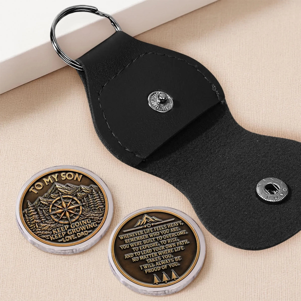 Custom Coin Keychain for Son, Father's Day Birthday Gifts • Keeping Growing - Personalized 3D Printing Pocket Hug