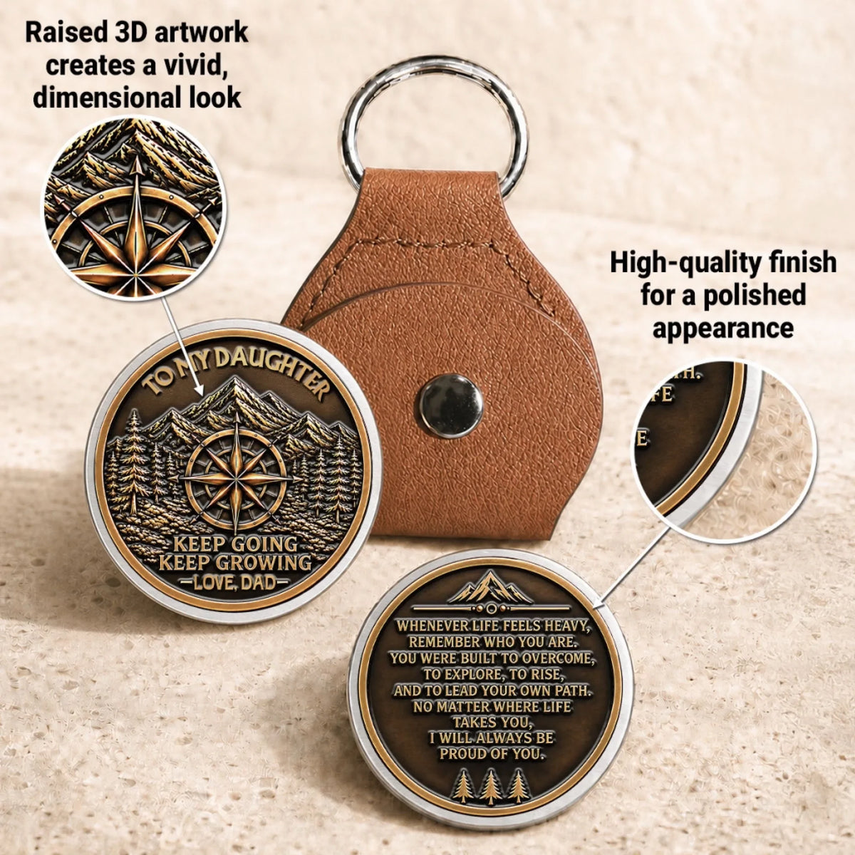 Custom Coin Keychain for Son, Father's Day Birthday Gifts • Keeping Growing - Personalized 3D Printing Pocket Hug
