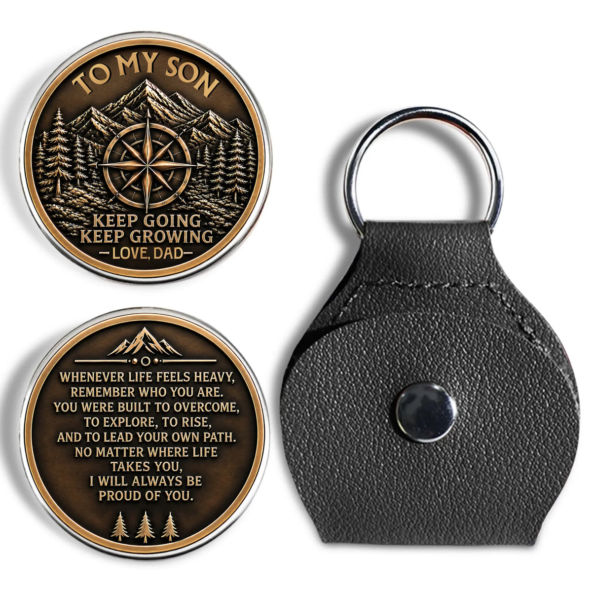 Custom Coin Keychain for Son, Father's Day Birthday Gifts • Keeping Growing - Personalized 3D Printing Pocket Hug