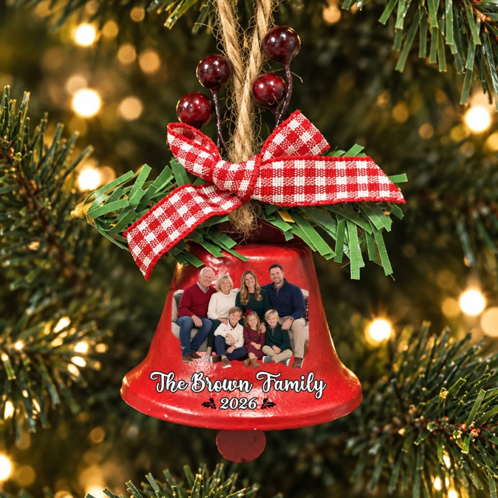 Family Christmas Photo Bells - Personalized Metal Bell Ornament