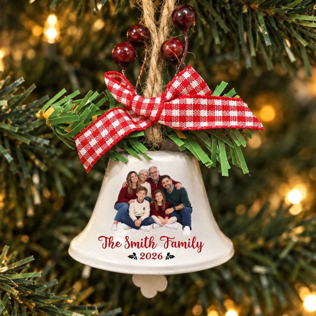 Family Christmas Photo Bells - Personalized Metal Bell Ornament