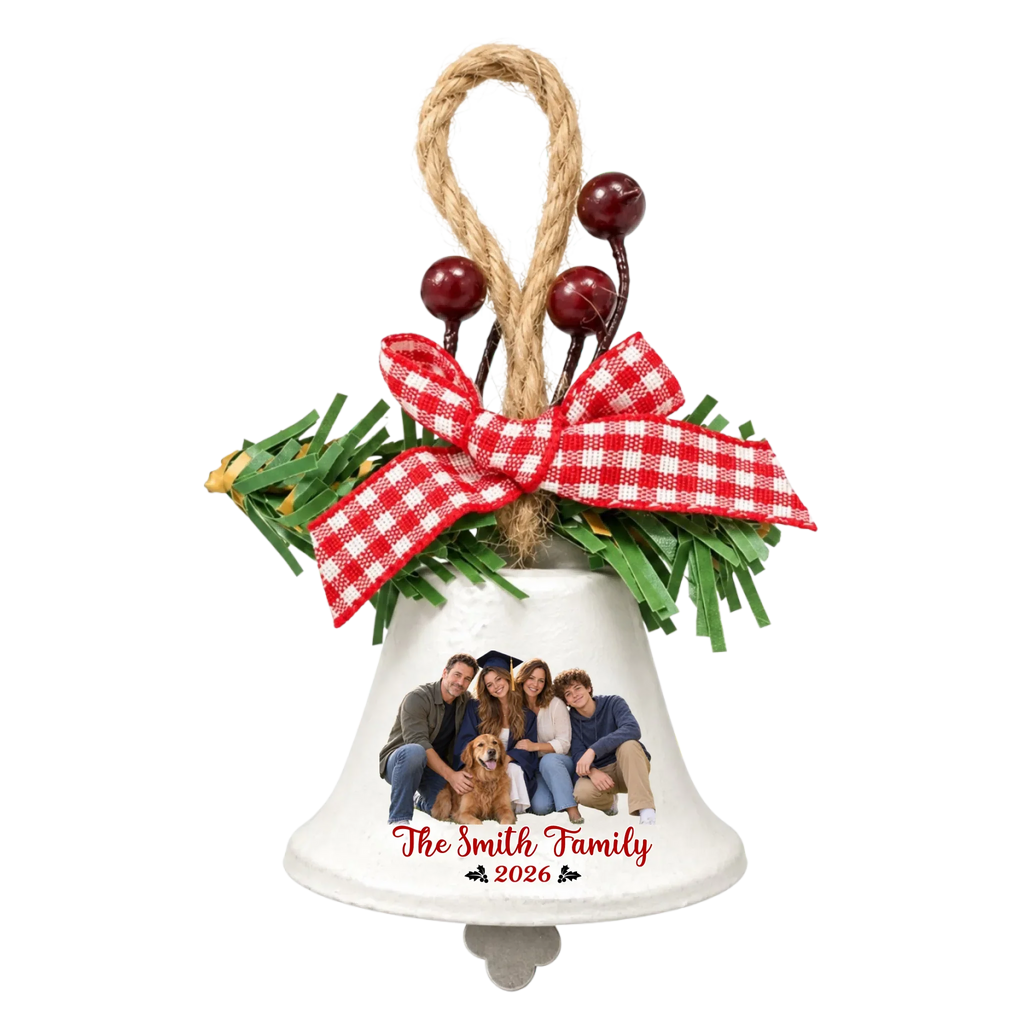 Family Christmas Photo Bells - Personalized Metal Bell Ornament