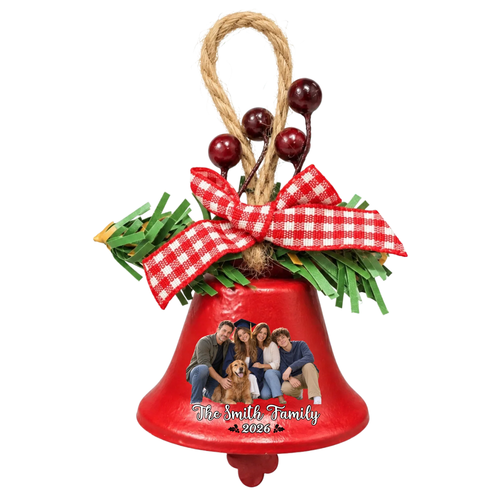 Family Christmas Photo Bells - Personalized Metal Bell Ornament