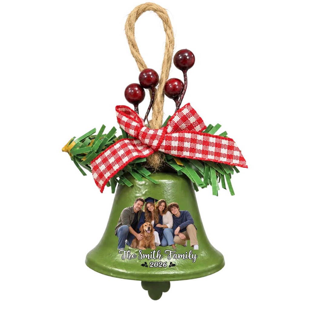 Family Christmas Photo Bells - Personalized Metal Bell Ornament