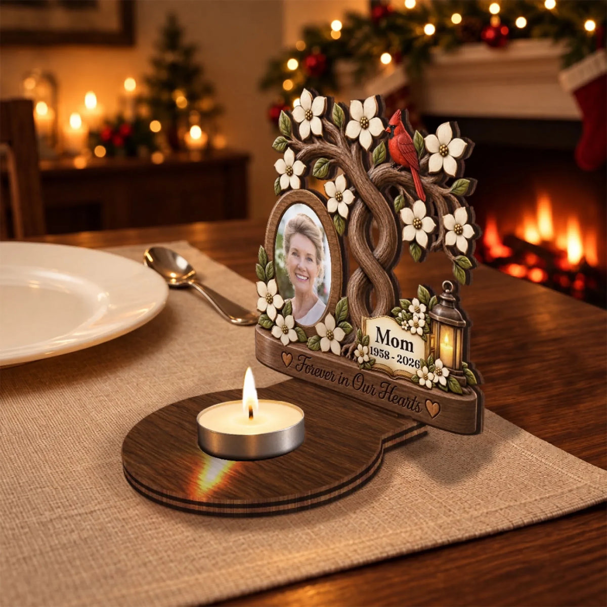 Our Angels Mom And Dad - Personalized Wooden Candle Holder