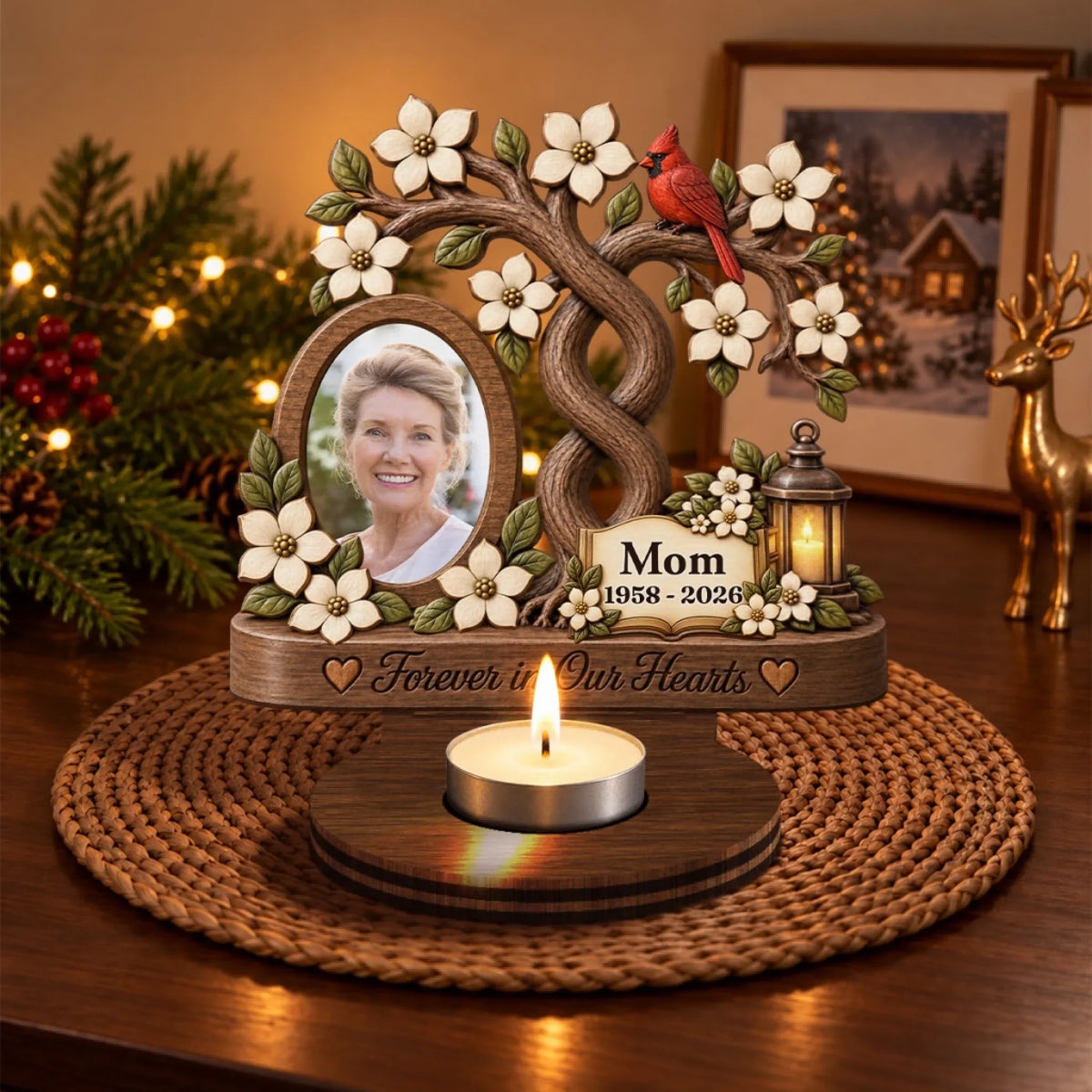 Our Angels Mom And Dad - Personalized Wooden Candle Holder